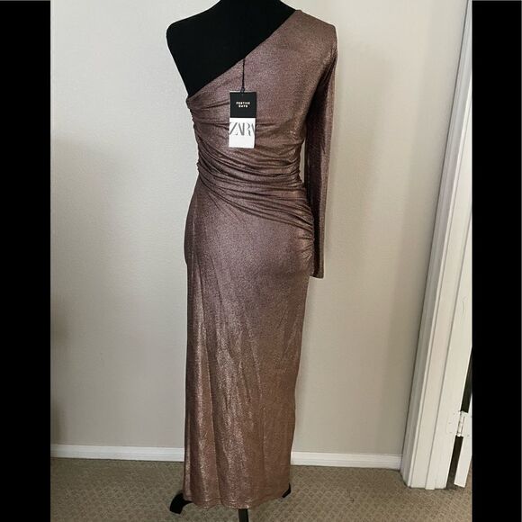 NWT Zara Sparkly Draped Asymmetric Dress - Picture 13 of 15